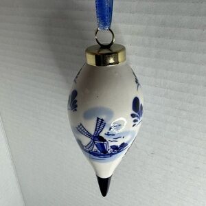 Vintage Blue White Delft Porcelain Teardrop Ornament Windmill